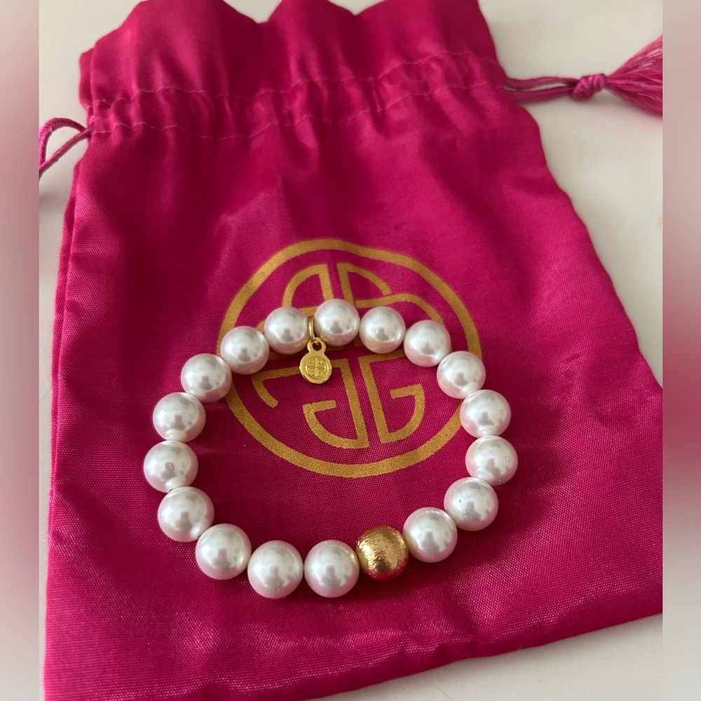 BudhaGirl mala White Pearl Bracelet with Gold Accent